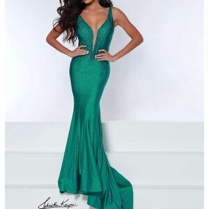 Johnathon Kayne crystal Jade green prom dress